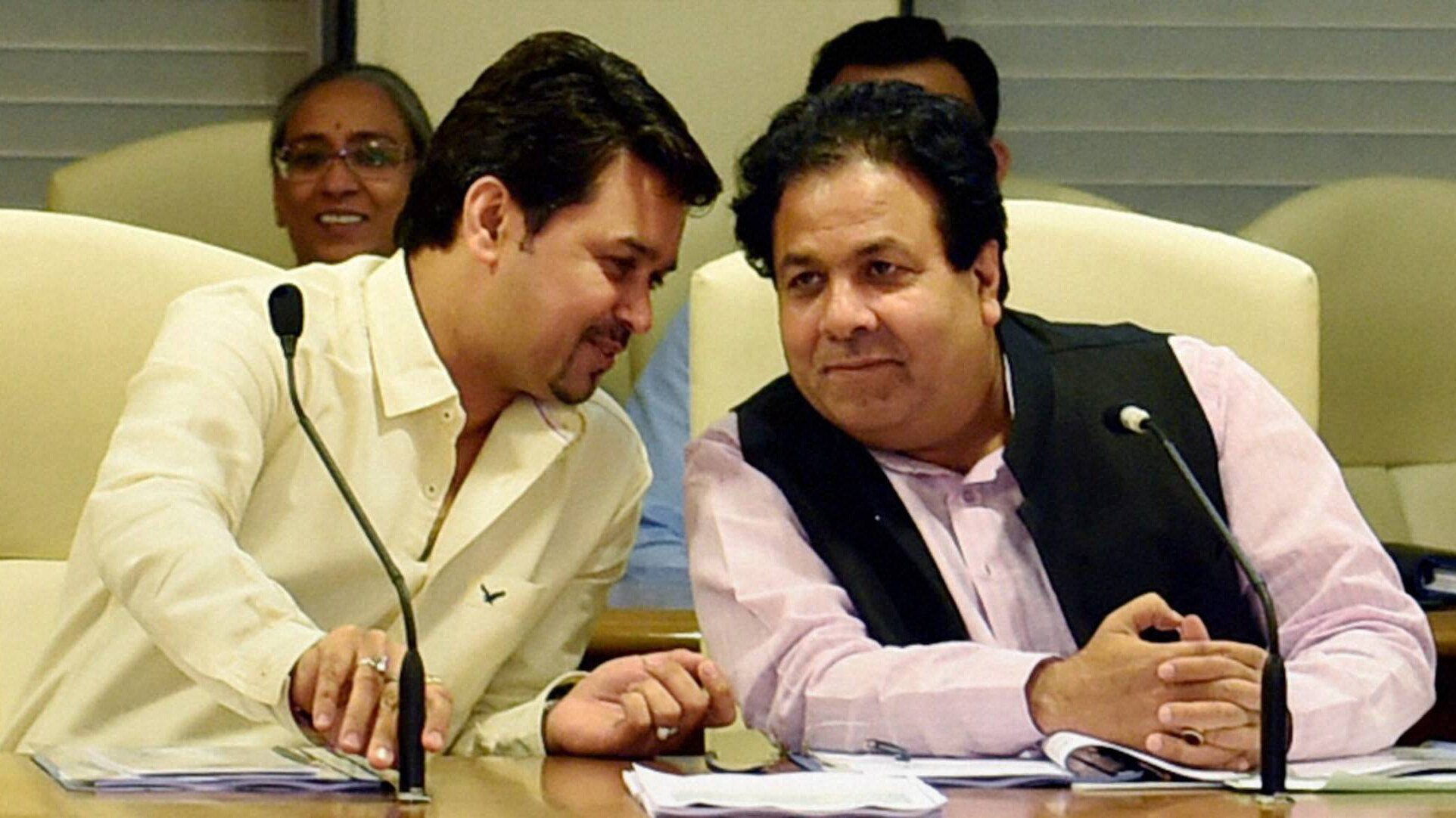 BCCI President Anurag Thakur and IPL Chairman Rajeev Shukla at a press conference. (Photo: PTI)